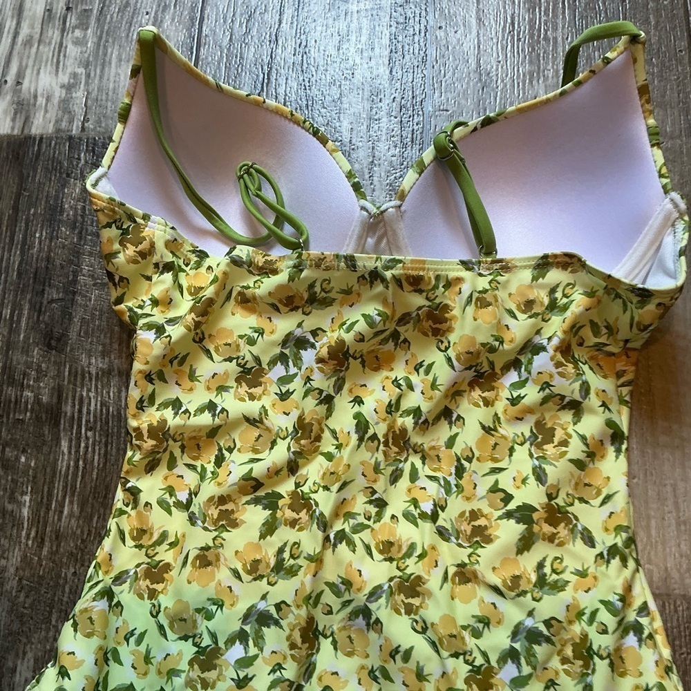Floral Yellow and Green One-Piece Swimsuit Size Small - Picture 6 of 9